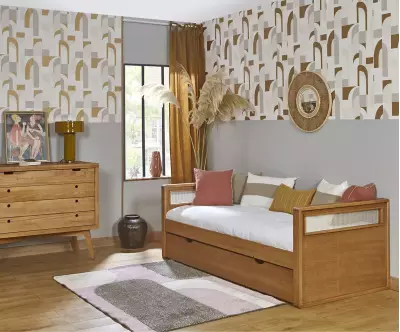 Lit banquette adulte Levant tête et pied de lit cannage avec matelas