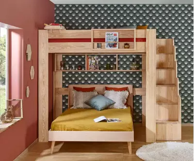 Lit mezzanine bois naturel avec lit Riddel en option