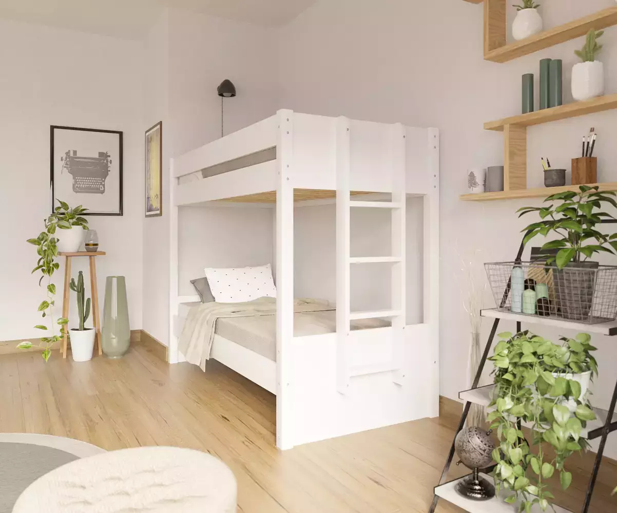 Lit superposé adulte Kupa blanc 90x190 avec matelas Lit superposé adulte Kupa blanc 90x190 avec matelas