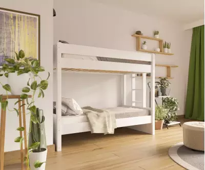 Lit superposé adulte Kupa blanc échelle positionnable avec matelas