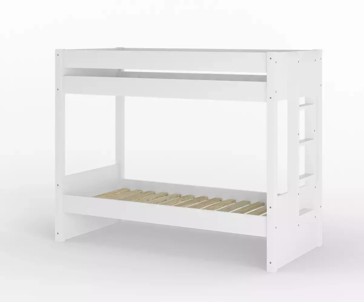 Lit superposé adulte Kupa blanc vue de 3/4 avec matelas Lit superposé adulte Kupa blanc vue de 3/4 avec matelas