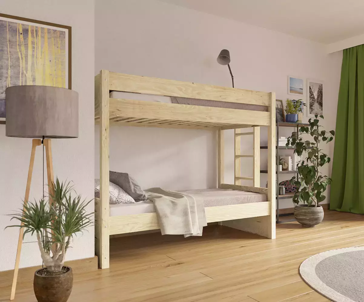 Lit superposé adulte Kupa bois échelle positionnable avec matelas Lit superposé adulte Kupa bois échelle positionnable avec matelas