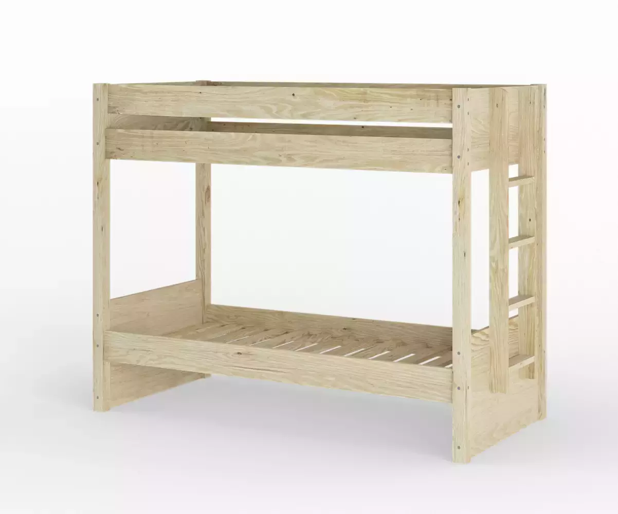 Lit superposé adulte Kupa bois vue de 3/4 avec matelas Lit superposé adulte Kupa bois vue de 3/4 avec matelas