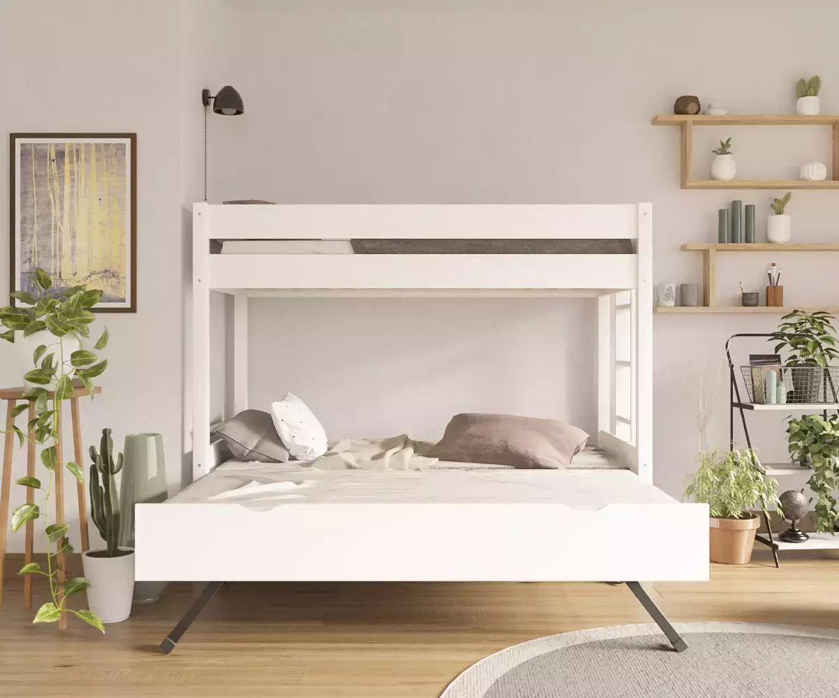 Lit superposé gigogne adulte Kupa blanc 3 couchages Lit superposé gigogne adulte Kupa blanc 3 couchages
