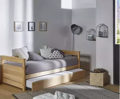 Lit gigogne banquette Nuage bois naturel entrouverte