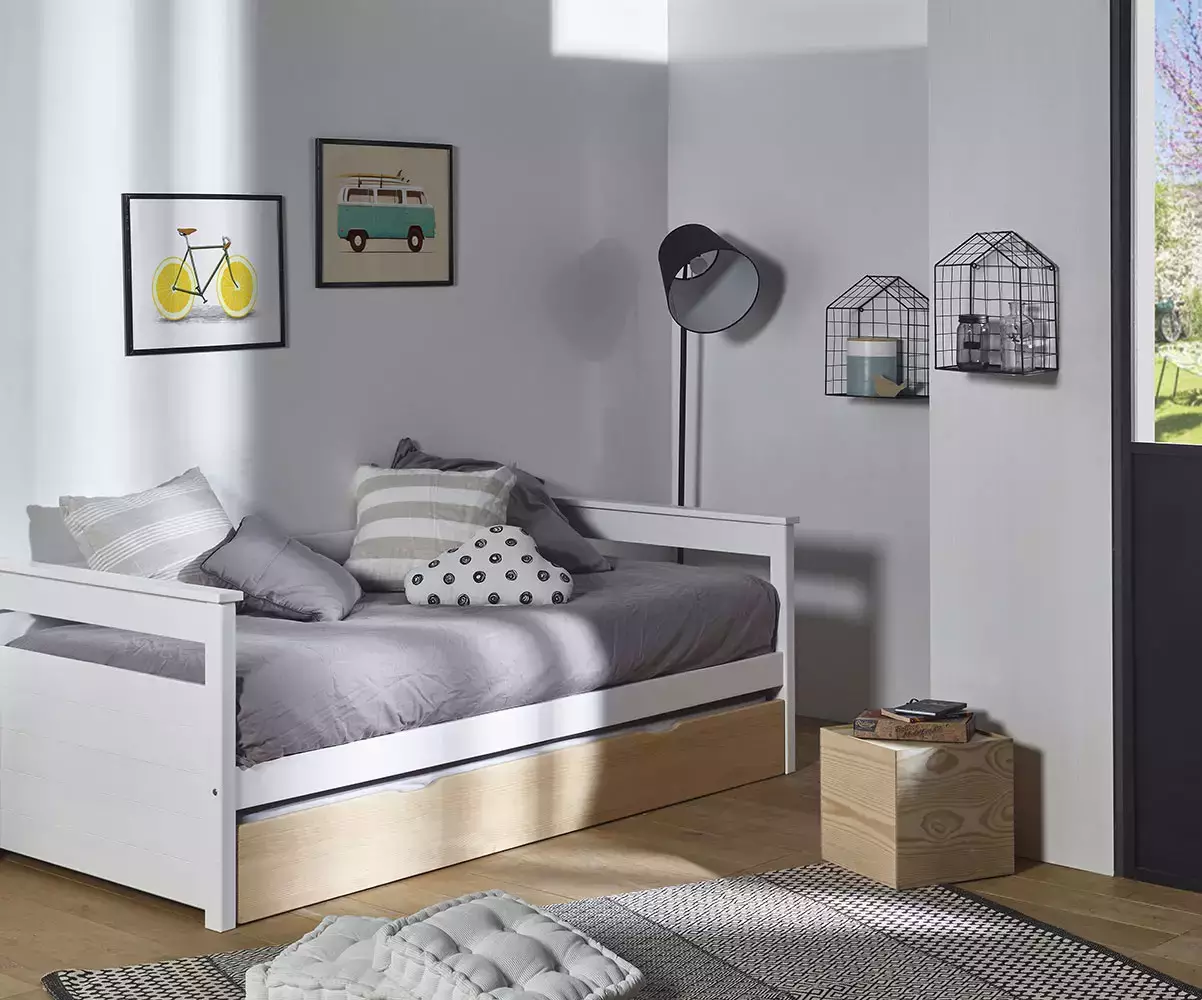 Lit gigogne banquette blanc et brut Nuage Lit gigogne banquette blanc et brut Nuage