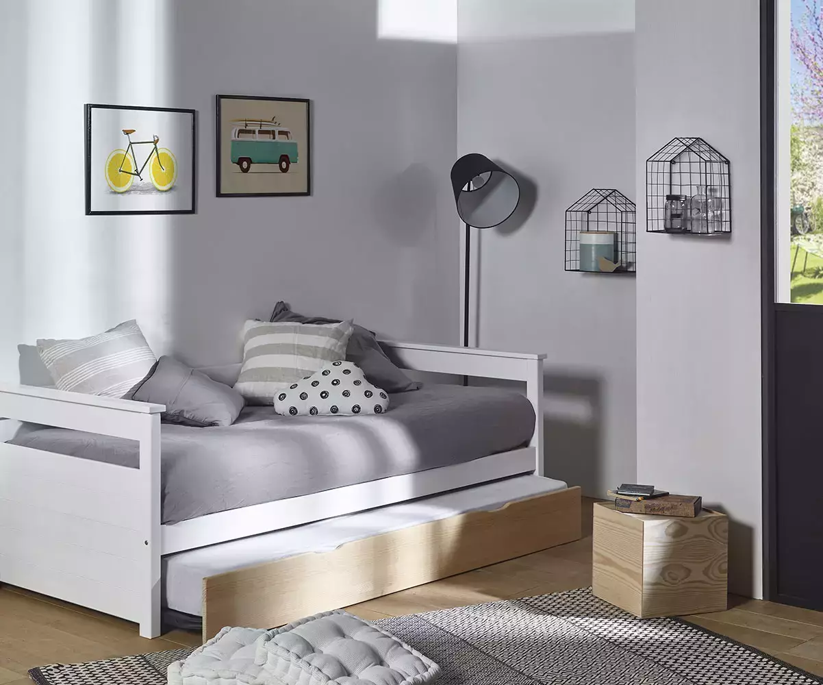 Lit gigogne banquette Nuage blanc et brut entrouvert Lit gigogne banquette Nuage blanc et brut entrouvert