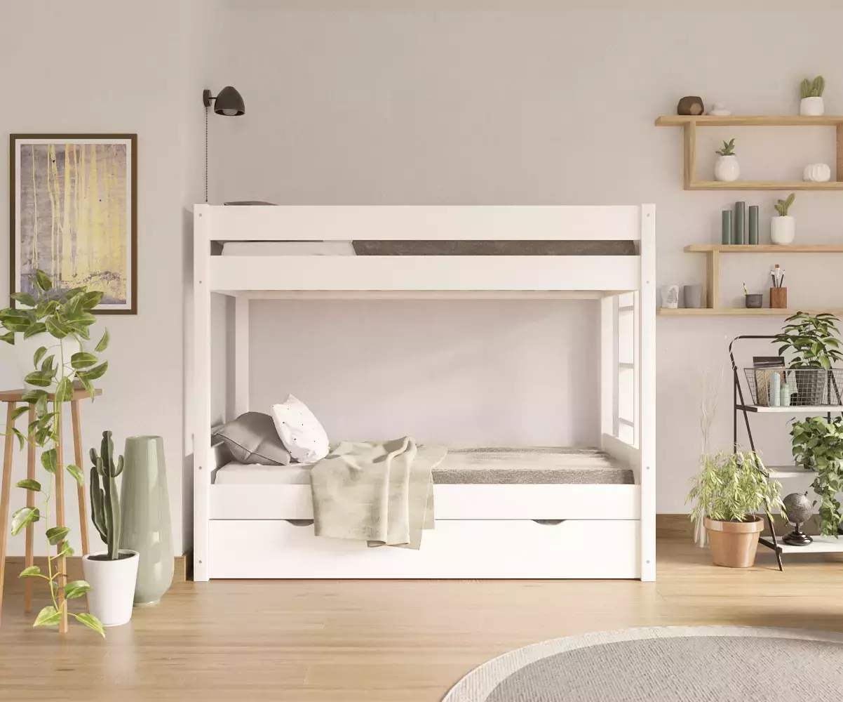 Lit superposé gigogne adulte Kupa blanc avec matelas Lit superposé gigogne adulte Kupa blanc avec matelas