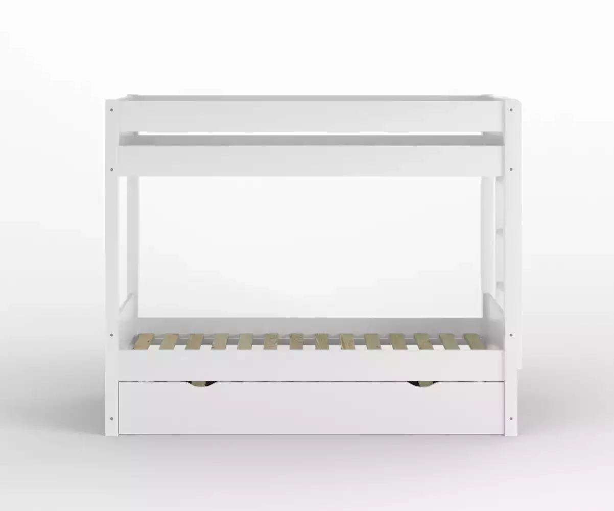 Lit superposé gigogne adulte Kupa blanc vue de face avec matelas Lit superposé gigogne adulte Kupa blanc vue de face avec matelas