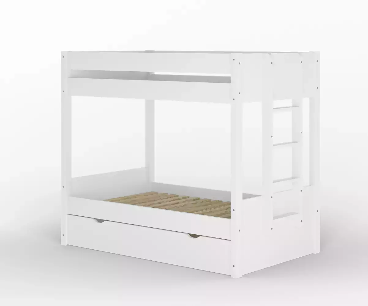Lit superposé gigogne adulte Kupa blanc vue de 3/4 avec matelas Lit superposé gigogne adulte Kupa blanc vue de 3/4 avec matelas