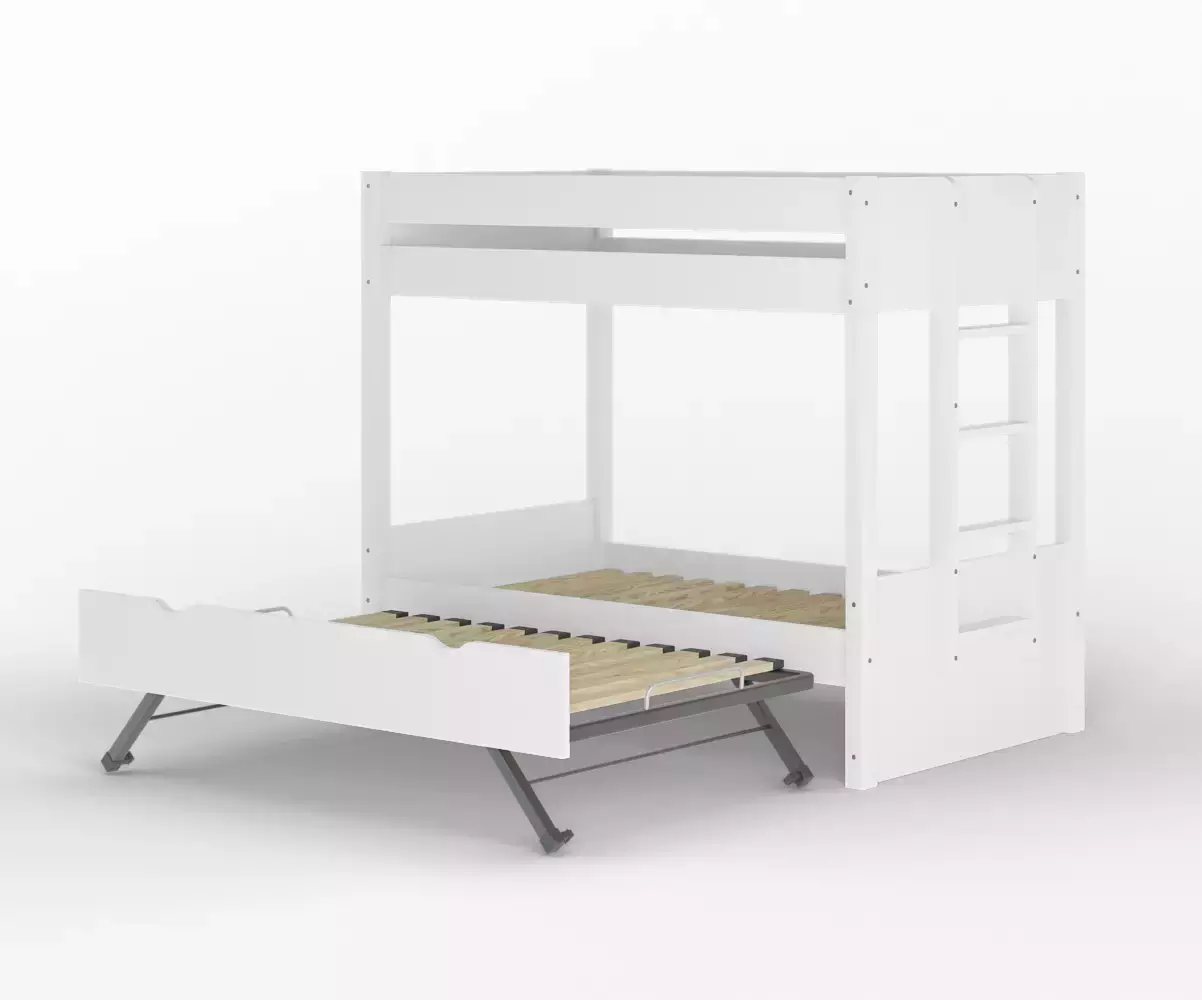 Lit superposé gigogne adulte Kupa blanc ouvert avec matelas Lit superposé gigogne adulte Kupa blanc ouvert avec matelas