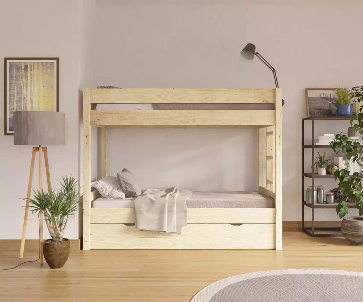 Lit superposé gigogne adulte Kupa bois avec matelas Lit superposé gigogne adulte Kupa bois avec matelas