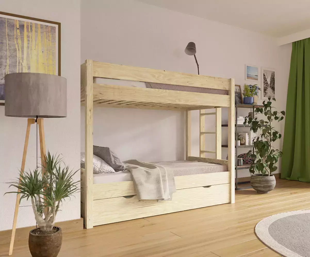 Lit superposé gigogne adulte Kupa bois positionnable avec matelas Lit superposé gigogne adulte Kupa bois positionnable avec matelas