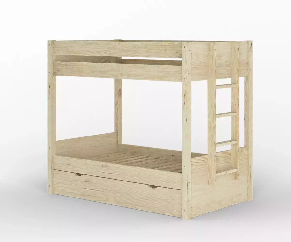 Lit superposé gigogne adulte Kupa bois vue de 3/4 avec matelas Lit superposé gigogne adulte Kupa bois vue de 3/4 avec matelas