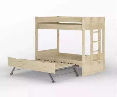 Lit superposé gigogne adulte Kupa bois ouvert avec matelas