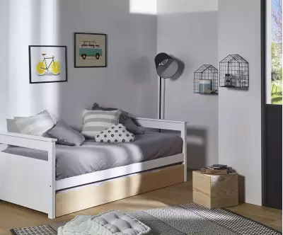 Pack Lit gigogne banquette blanc et brut Nuage