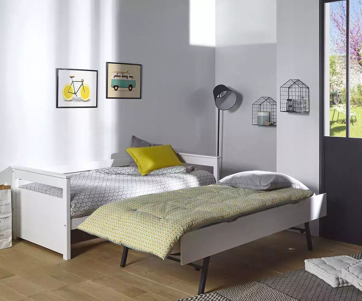 Lit gigogne Nuage avec sommier gigogne et 2 matelas déplié