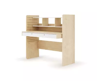 Bureau à Hauteur Réglable Duncan Bois et Blanc. Assis ou Debout