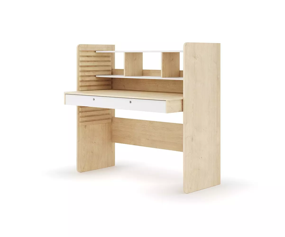 Bureau à Hauteur Réglable Duncan Bois et Blanc. Assis ou Debout Bureau à Hauteur Réglable Duncan Bois et Blanc. Assis ou Debout