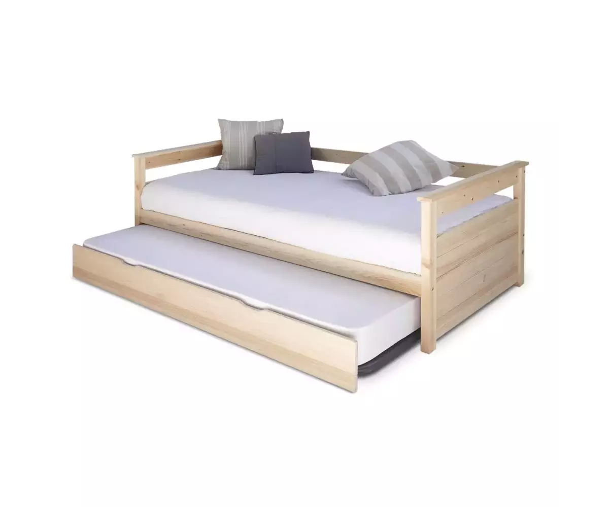 Lit banquette gigogne Nuage entre ouvert couleur bois naturel