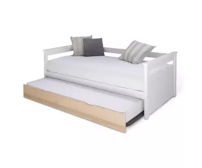 Lit banquette gigogne Nuage entre ouvert couleur bois naturel et blanc