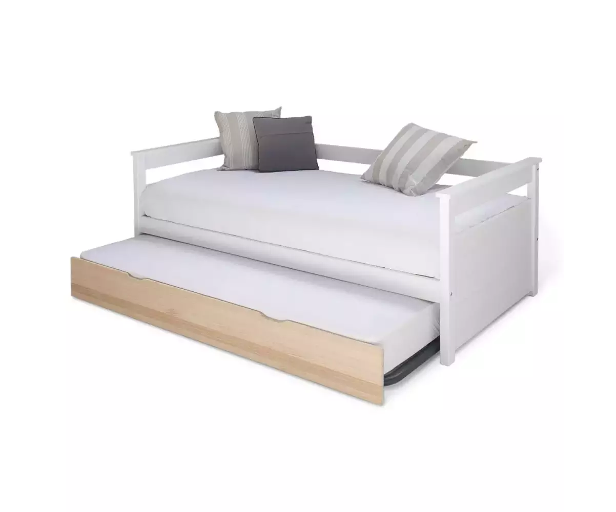 Lit banquette gigogne Nuage entre ouvert couleur bois naturel et blanc