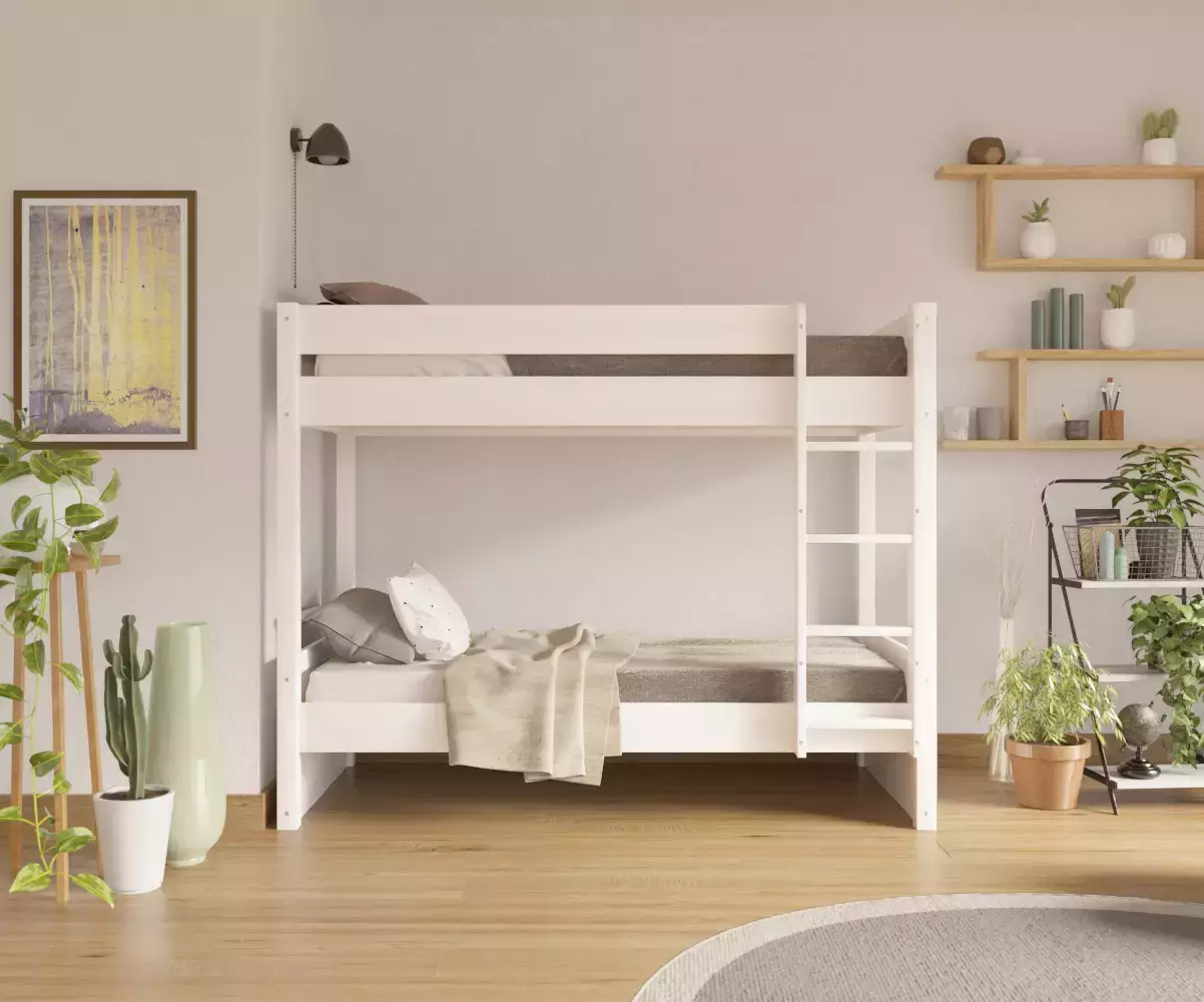 Lit superposé adulte Javari blanc avec matelas Lit superposé adulte Javari blanc avec matelas