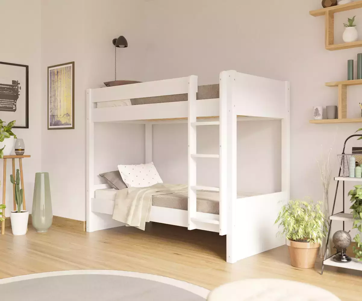 Lit superposé adulte Javari blanc 2 couchages avec matelas Lit superposé adulte Javari blanc 2 couchages avec matelas