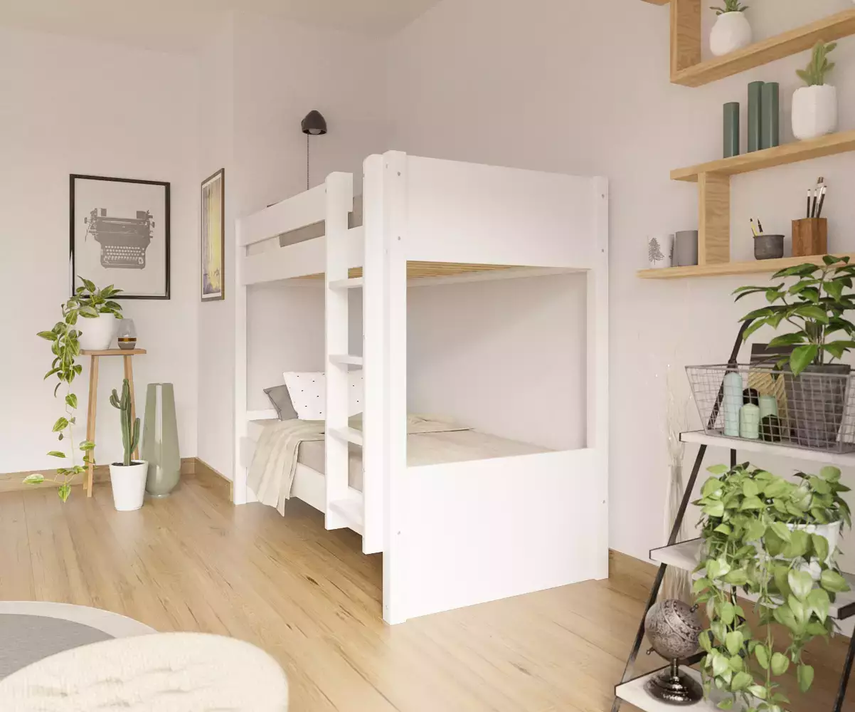 Lit superposé adulte Javari blanc 90x190 avec matelas Lit superposé adulte Javari blanc 90x190 avec matelas