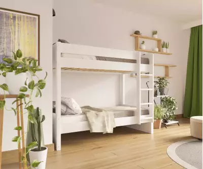 Lit superposé adulte Javari blanc échelle positionnable avec matelas