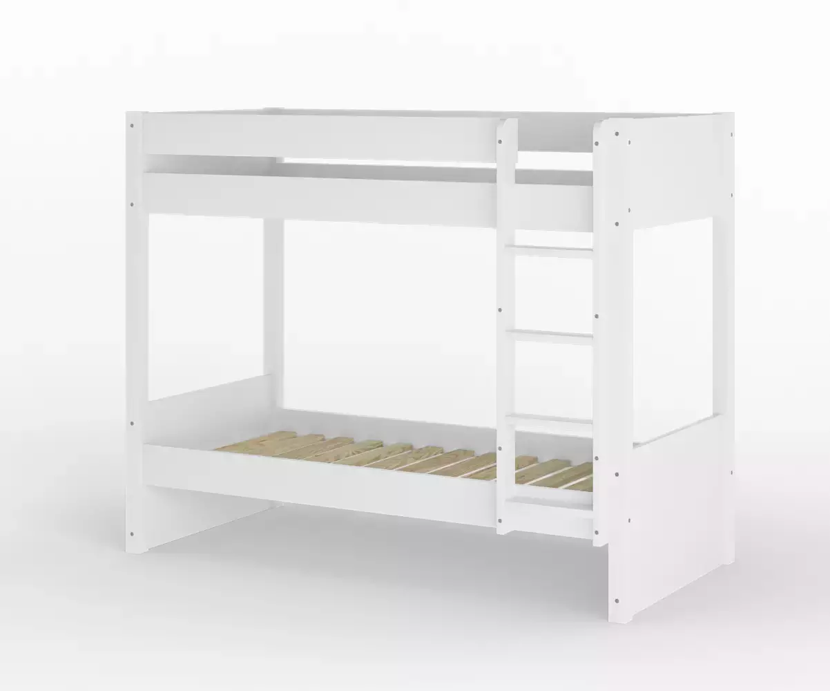 Lit superposé adulte Javari blanc vue de 3/4 avec matelas Lit superposé adulte Javari blanc vue de 3/4 avec matelas