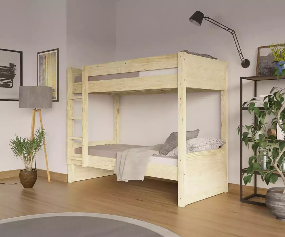 Lit superposé adulte Javari bois 2 couchages avec matelas Lit superposé adulte Javari bois 2 couchages avec matelas