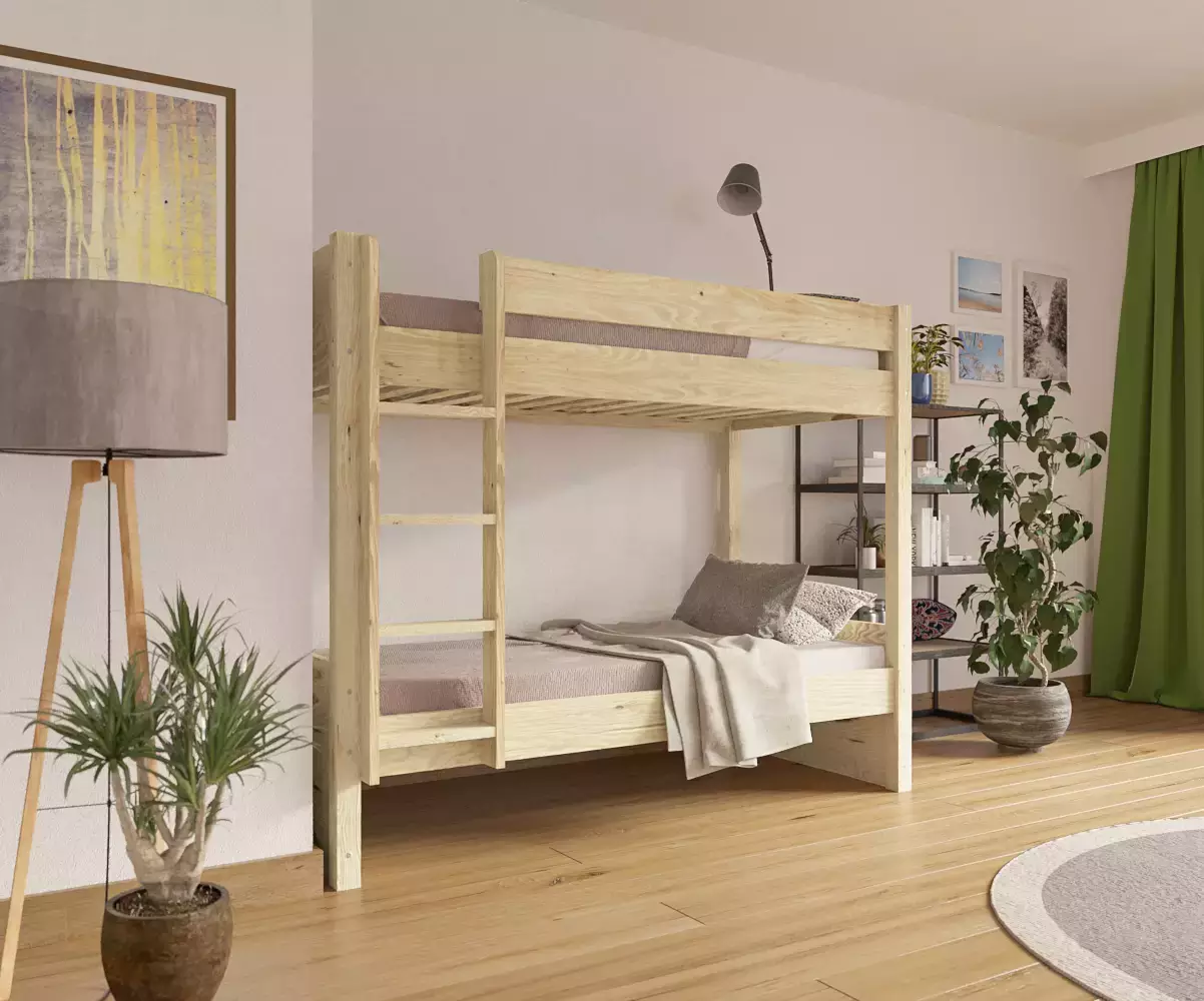 Lit superposé adulte Javari bois échelle positionnable avec matelas Lit superposé adulte Javari bois échelle positionnable avec matelas