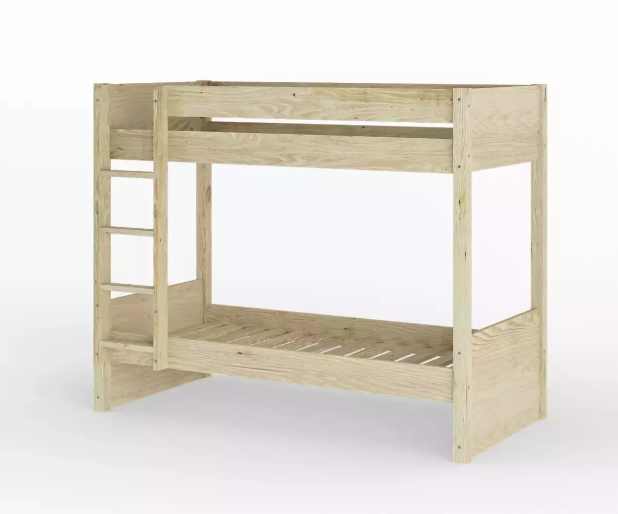 Lit superposé adulte Javari bois vue de 3/4 avec matelas Lit superposé adulte Javari bois vue de 3/4 avec matelas