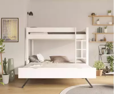Lit superposé gigogne adulte Javari blanc 3 couchages