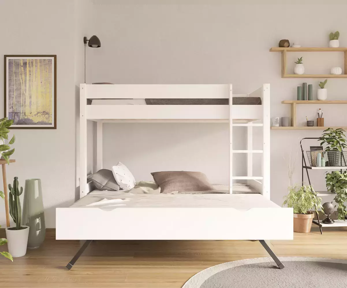 Lit superposé gigogne adulte Javari blanc 3 couchages Lit superposé gigogne adulte Javari blanc 3 couchages