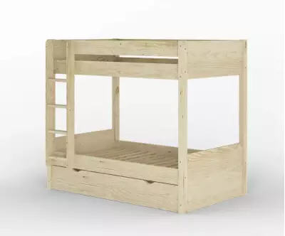Lit superposé gigogne adulte Javari bois vue de 3/4