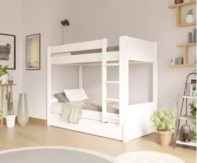 Lit superposé gigogne adulte Javari blanc positionnable avec matelas