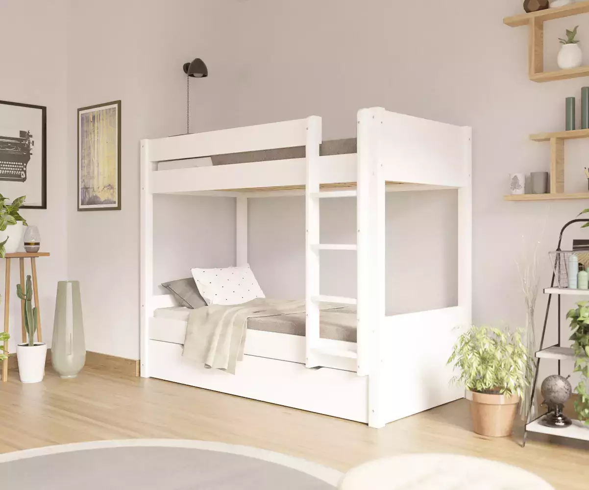 Lit superposé gigogne adulte Javari blanc positionnable avec matelas Lit superposé gigogne adulte Javari blanc positionnable avec matelas
