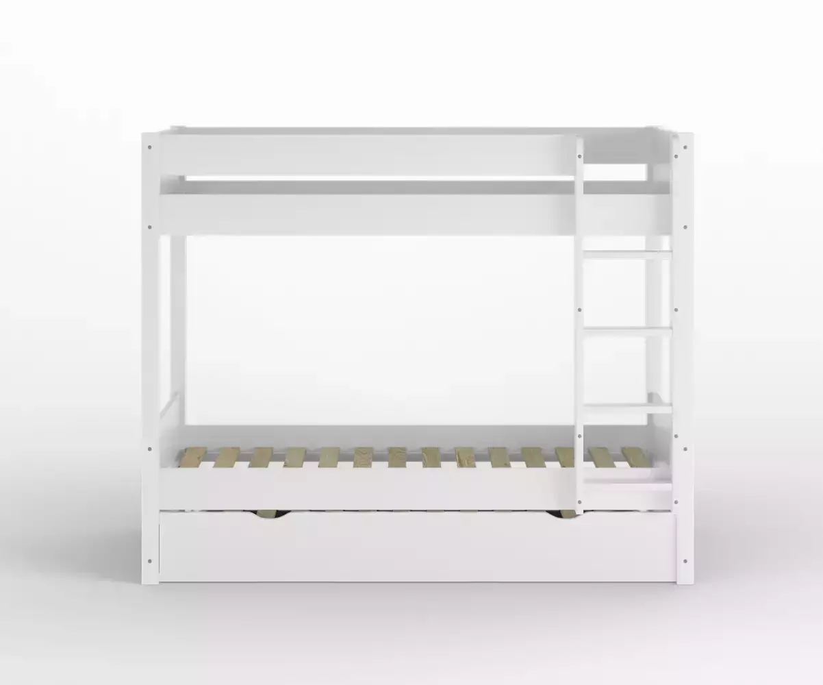 Lit superposé gigogne adulte Javari blanc vue de face avec matelas Lit superposé gigogne adulte Javari blanc vue de face avec matelas