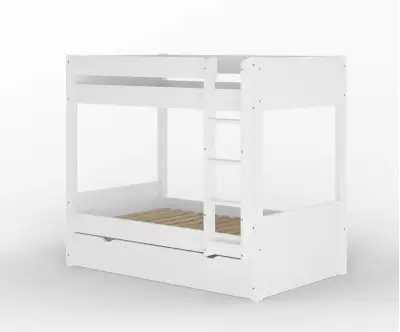 Lit superposé gigogne adulte Javari blanc vue de 3/4 avec matelas