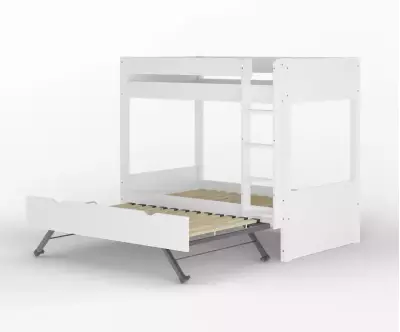 Lit superposé gigogne adulte Javari blanc avec gigogne ouvert et  matelas