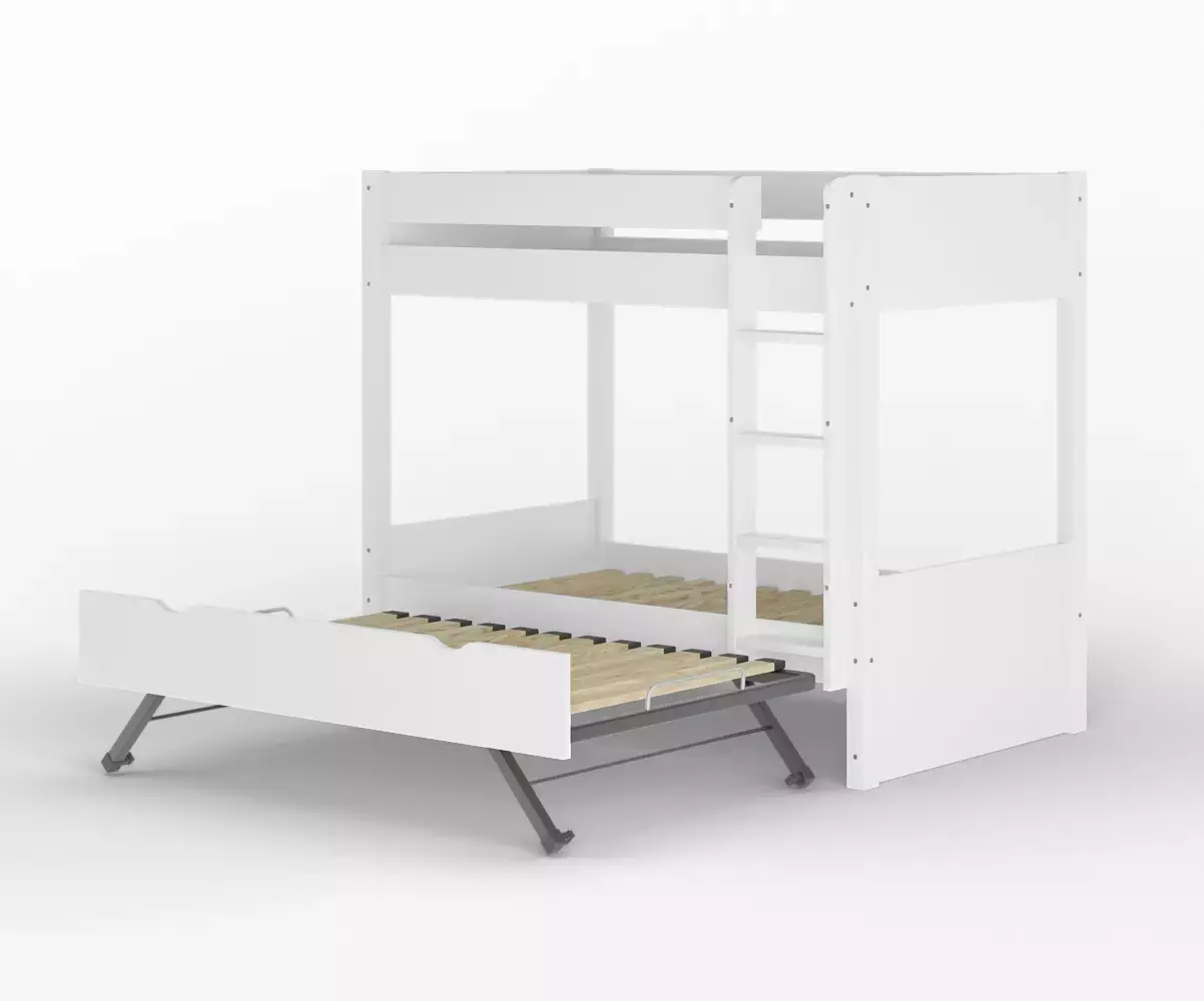 Lit superposé gigogne adulte Javari blanc avec gigogne ouvert et matelas Lit superposé gigogne adulte Javari blanc avec gigogne ouvert et matelas