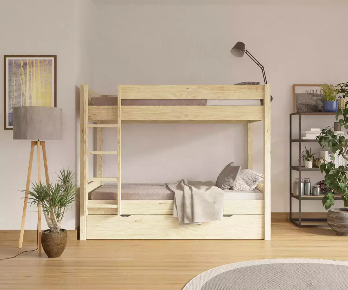 Lit superposé gigogne adulte Javari bois avec matelas Lit superposé gigogne adulte Javari bois avec matelas