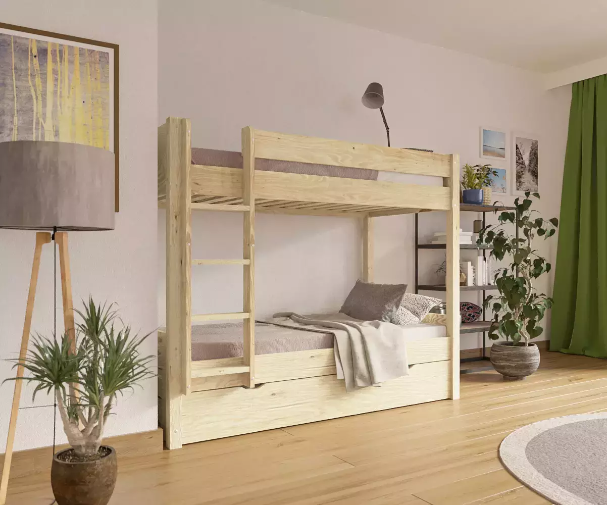 Lit superposé gigogne adulte Javari bois positionnable avec matelas Lit superposé gigogne adulte Javari bois positionnable avec matelas