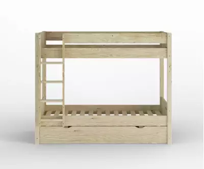 Lit superposé gigogne adulte Javari bois vue de face avec matelas