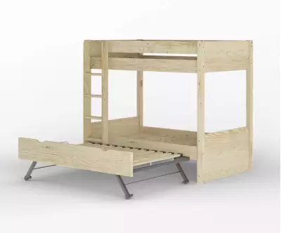 Lit superposé gigogne adulte Javari bois ouvert avec matelas