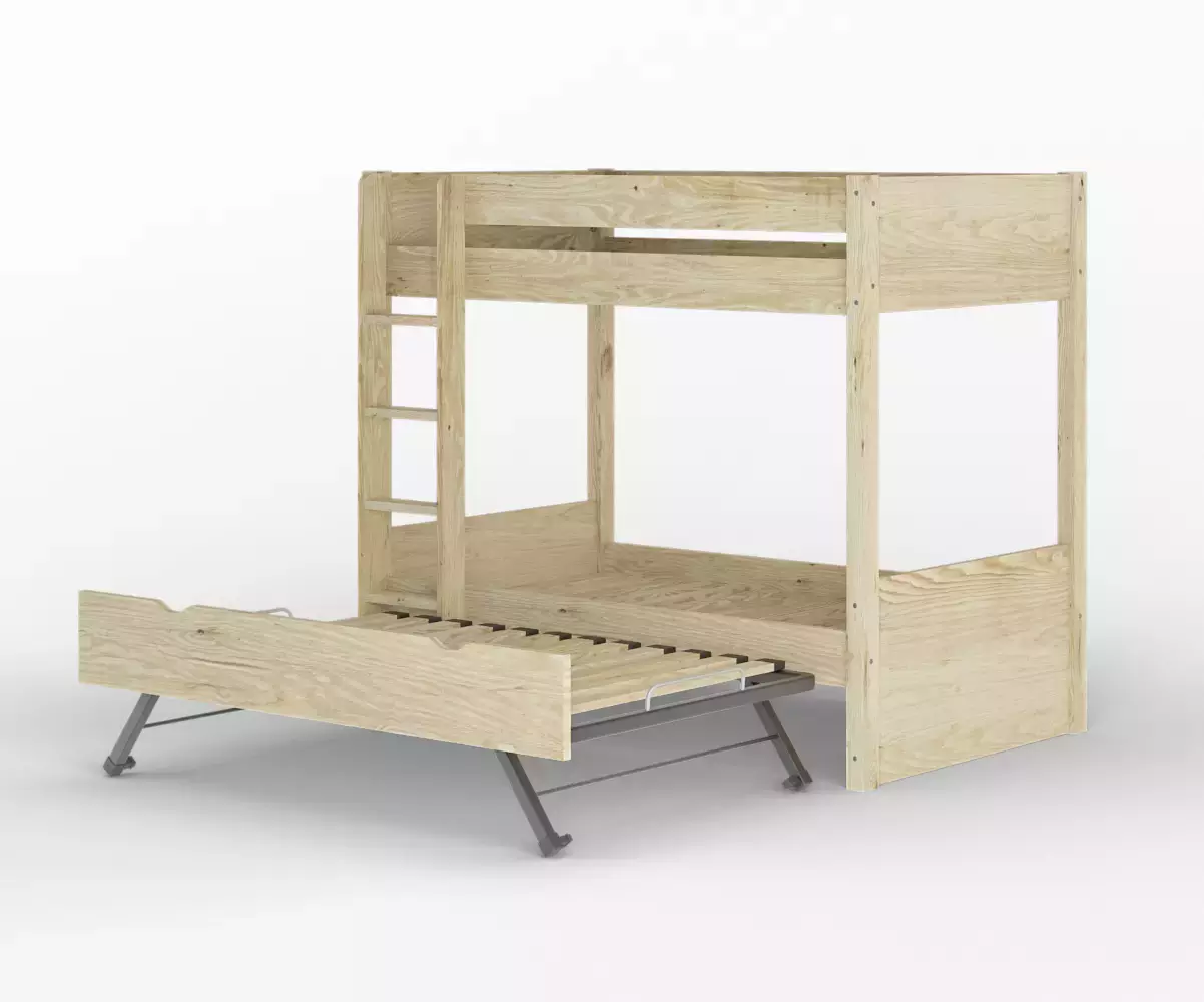 Lit superposé gigogne adulte Javari bois ouvert avec matelas Lit superposé gigogne adulte Javari bois ouvert avec matelas