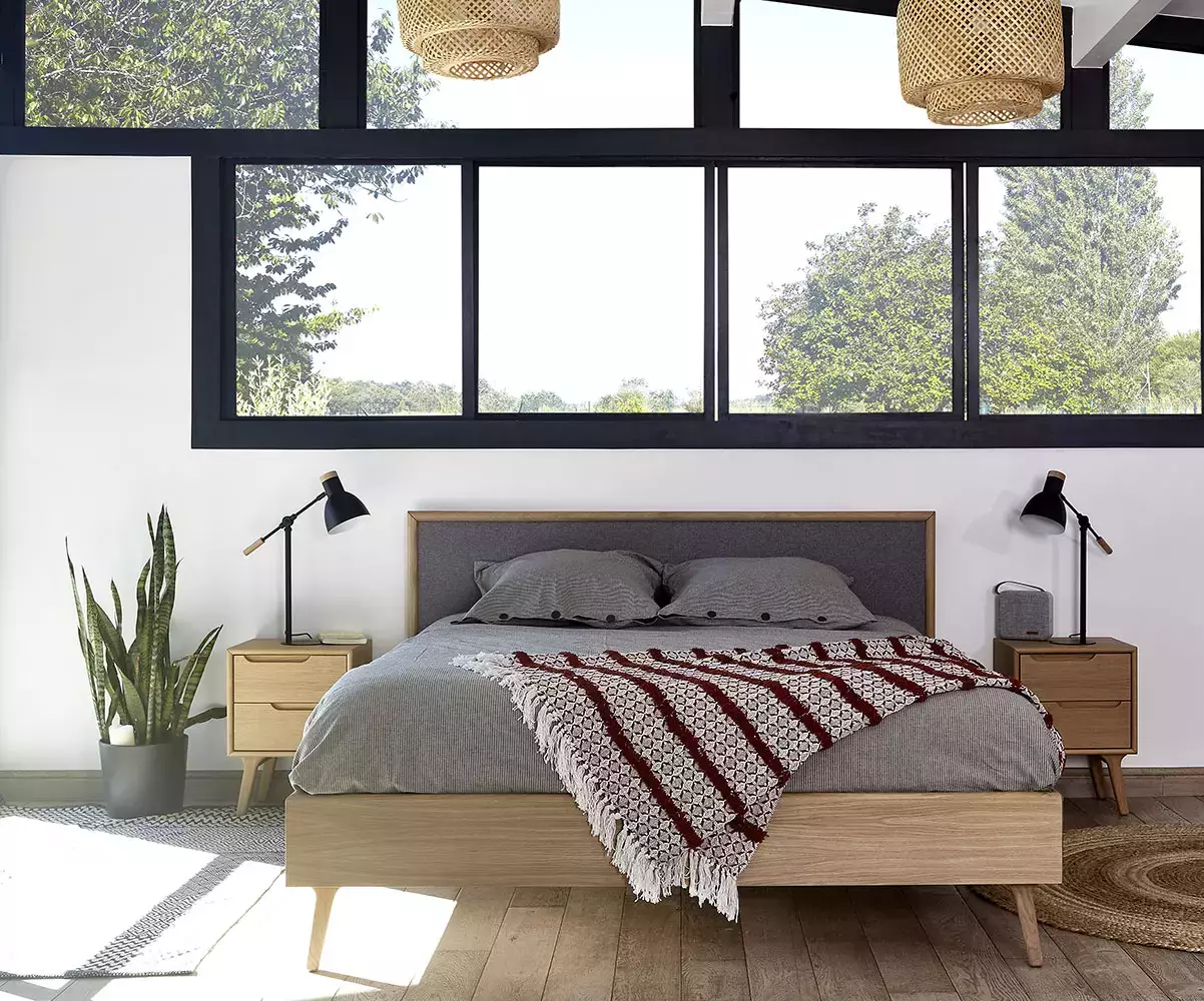 Lit style scandinave bois et gris Pallas Lit style scandinave bois et gris Pallas