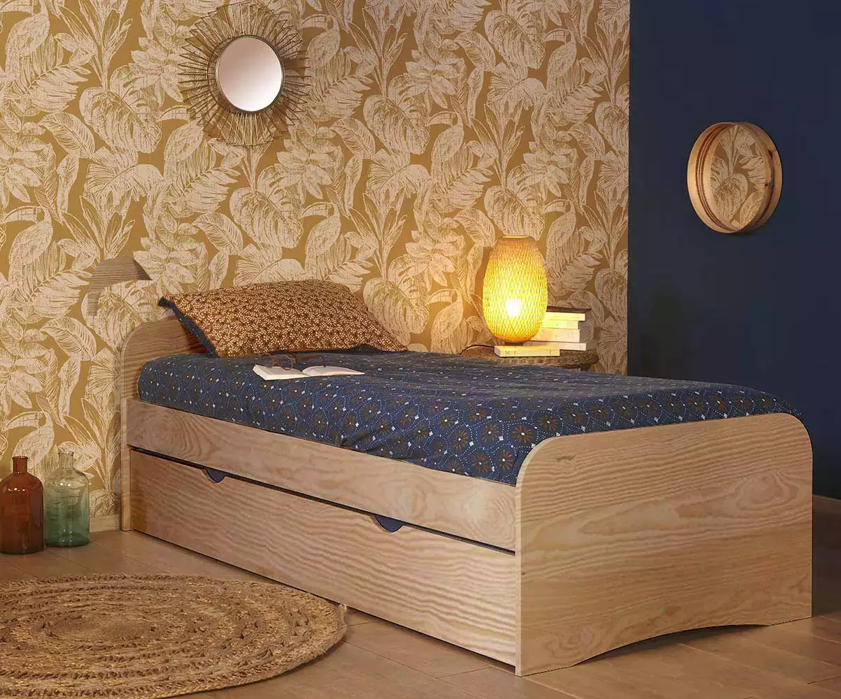 Lit Néo bois naturel avec sommier gigogne en option Lit Néo bois naturel avec sommier gigogne en option